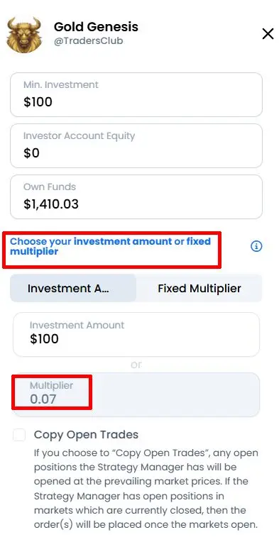 XM Copytrading setup - Step 4 Details and Multiplier
